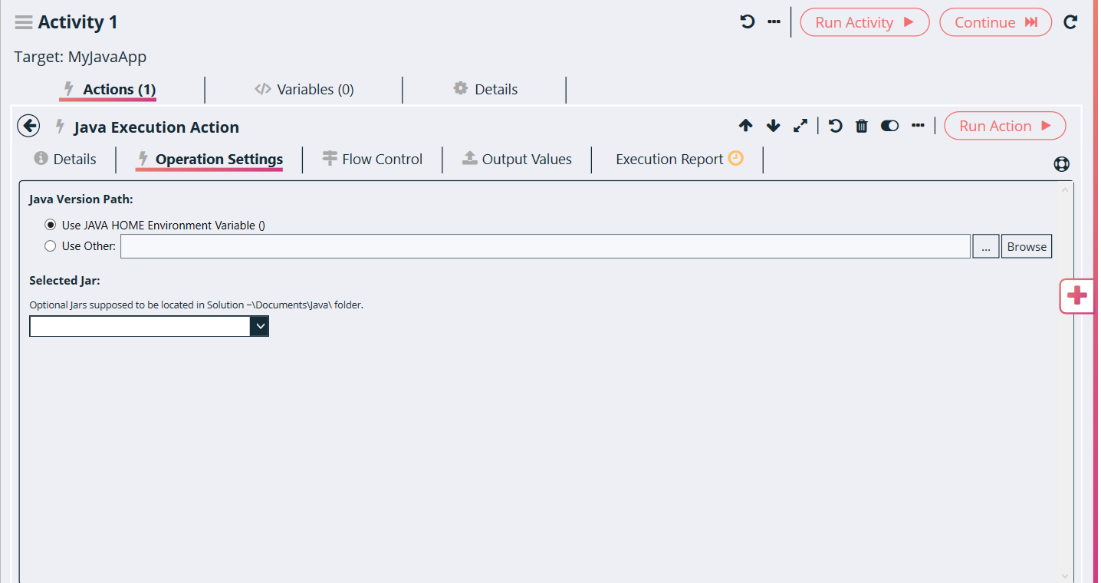 Java Execution Action