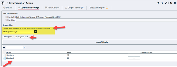 Java Execution Action